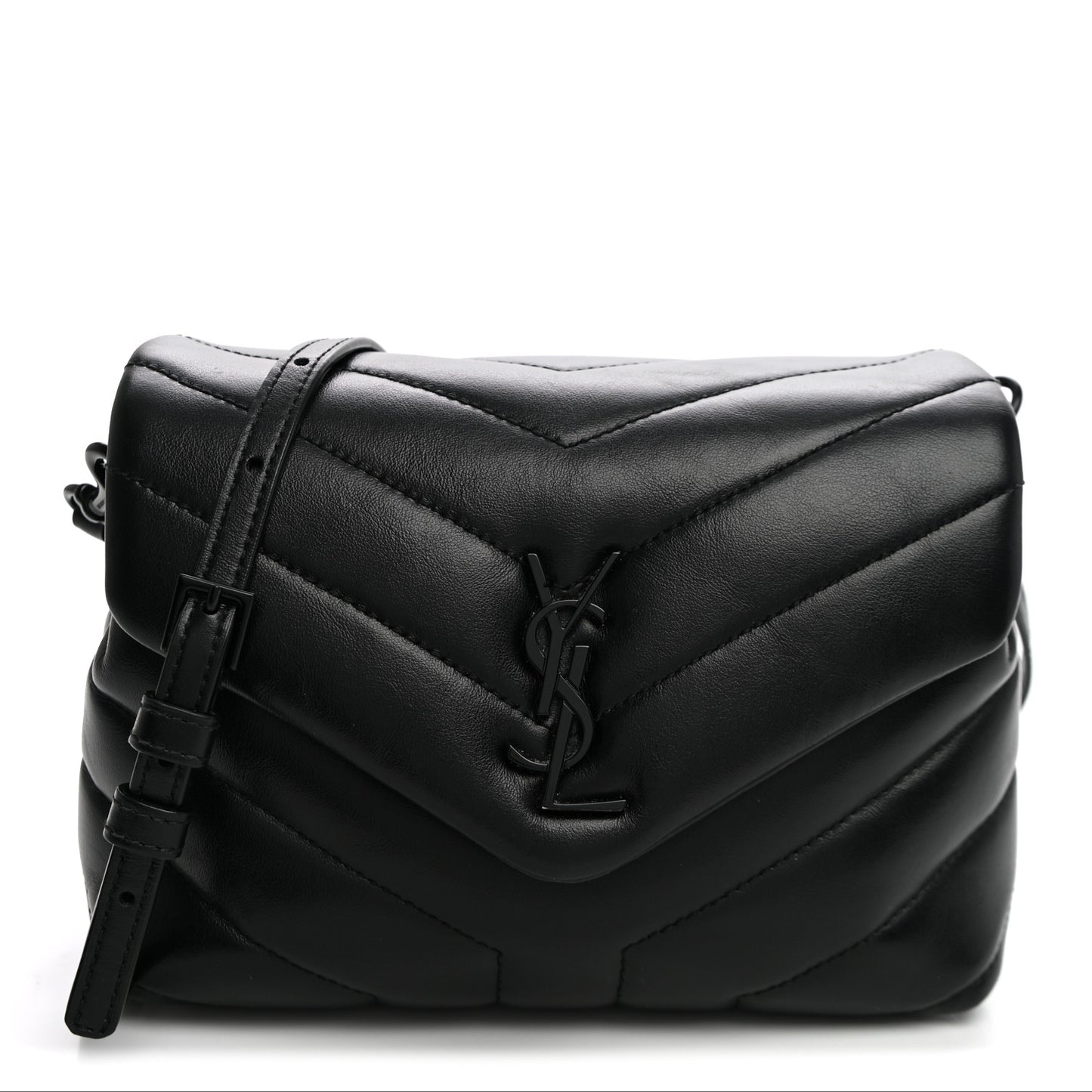 Calfskin Y Quilted Monogram Monochrome Toy Loulou Crossbody Bag Black