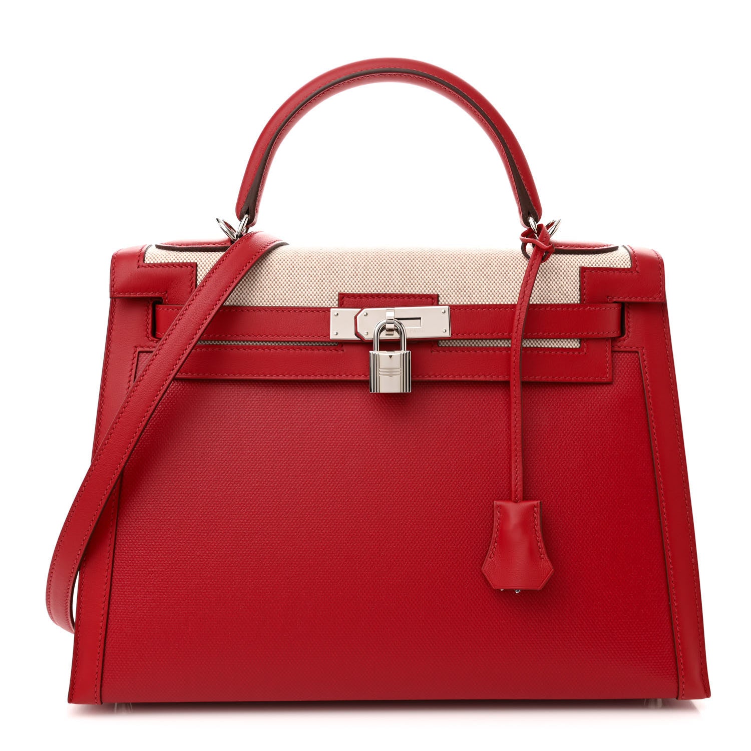 Hermes Berline Toile Swift Kelly Sellier 32 Rouge Piment Ecru 1 of 10