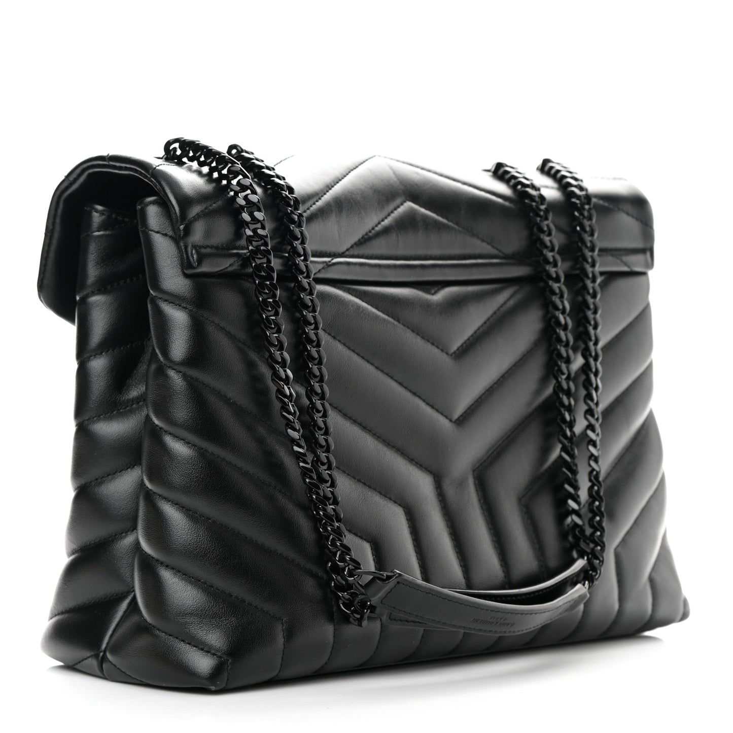 Calfskin Y Quilted Monogram Monochrome Medium Loulou Chain Satchel Black