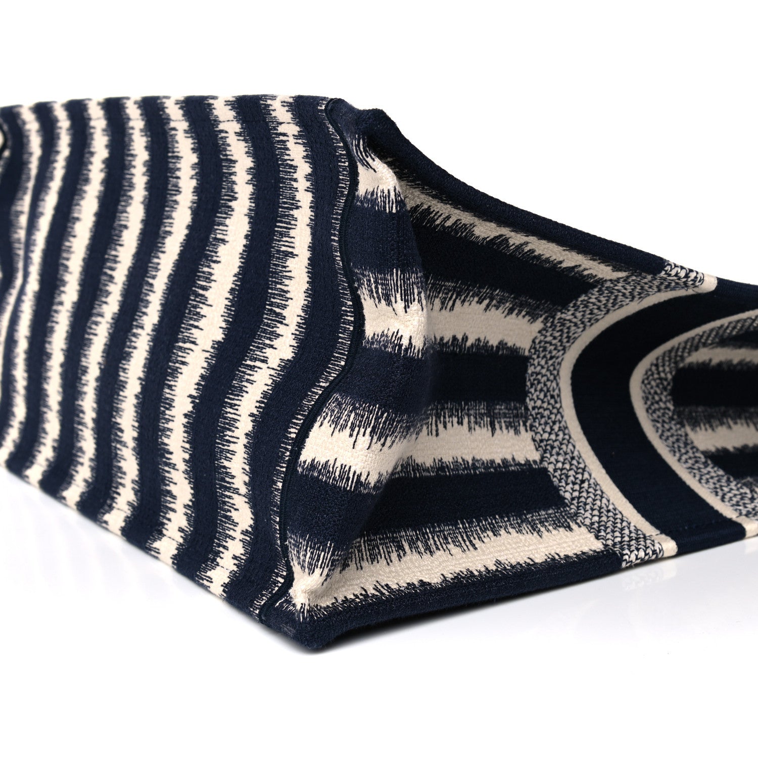 Christian Dior Canvas Embroidered Large Striped Book Tote Navy 7 of 13