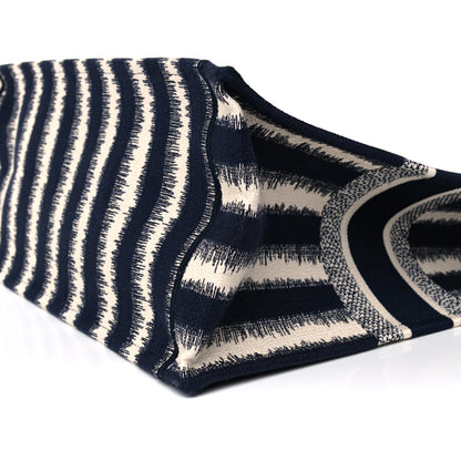 Christian Dior Canvas Embroidered Large Striped Book Tote Navy 7 of 13