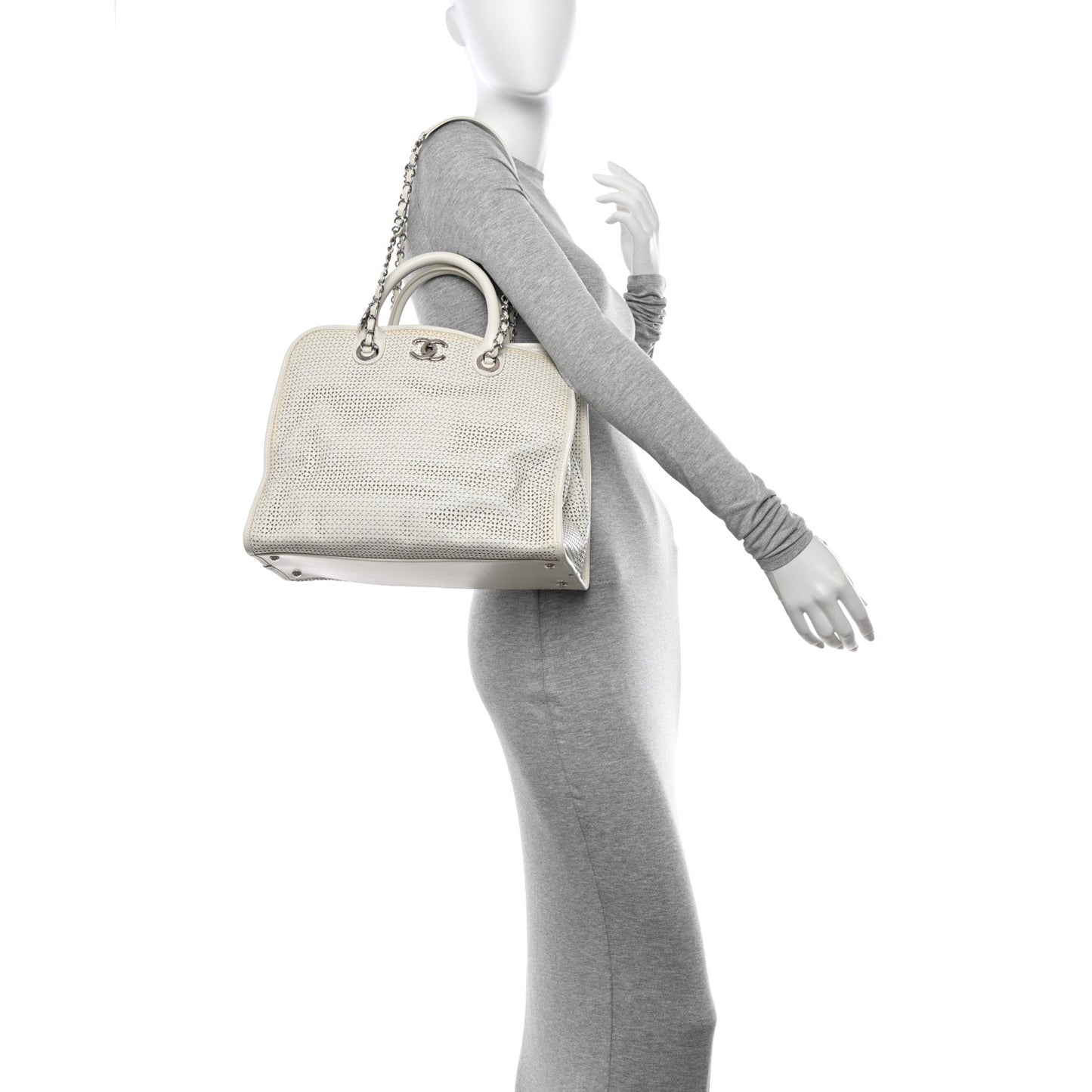 Calfskin Perforated Up In The Air Tote White