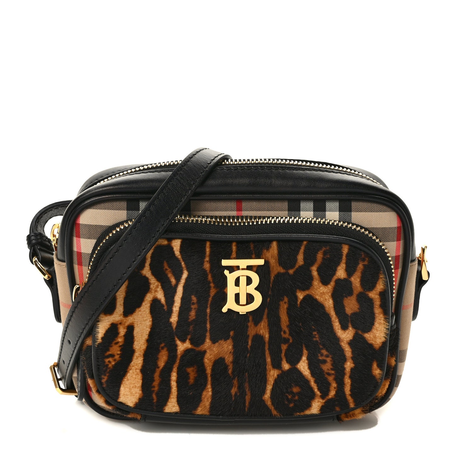 Vintage Check Calf Hair Leopard Print Small Camera Bag