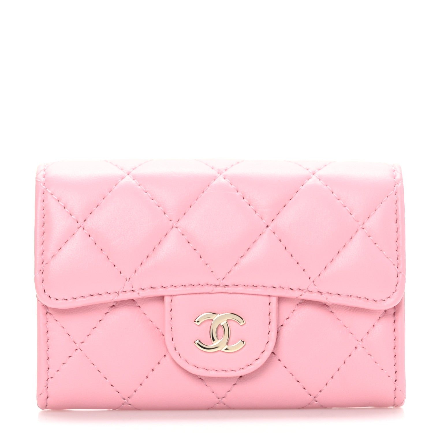 Chanel Lambskin Quilted Flap Card Holder Wallet Pink 1 of 8