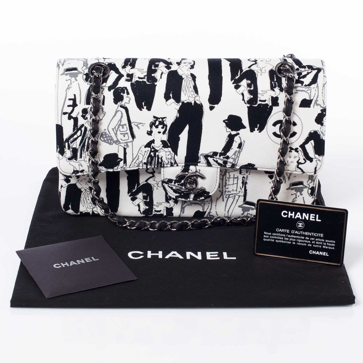 Canvas Coco Icons Medium Double Flap Black White