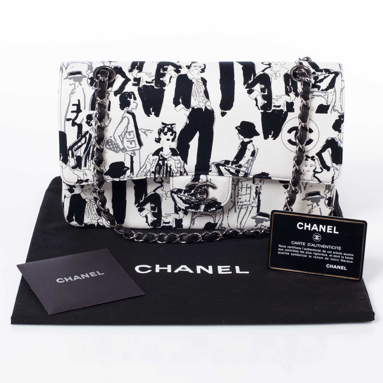 Chanel Canvas Coco Icons Medium Double Flap Black White 10 of 10