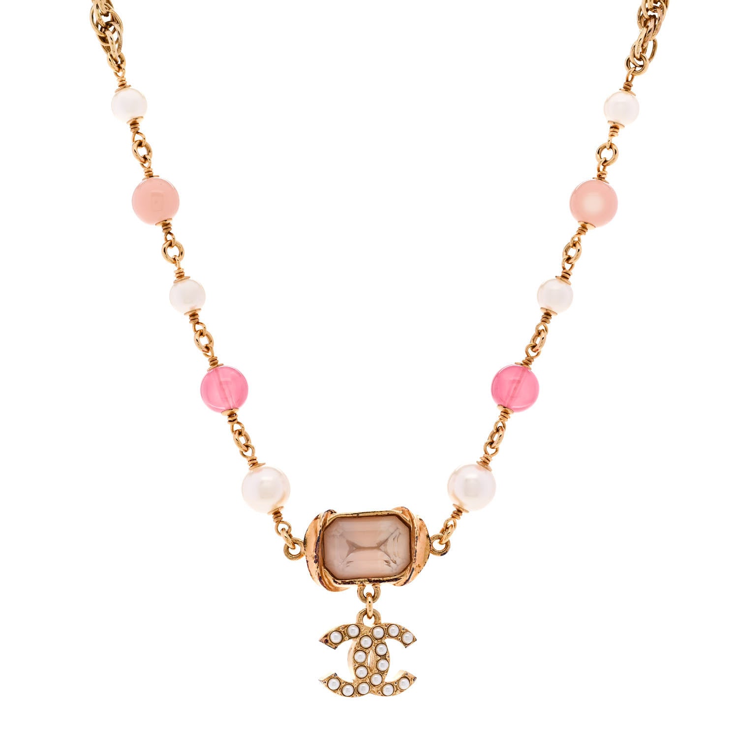 Chanel Crystal Pearl Bead CC Choker Gold Pink 1 of 6