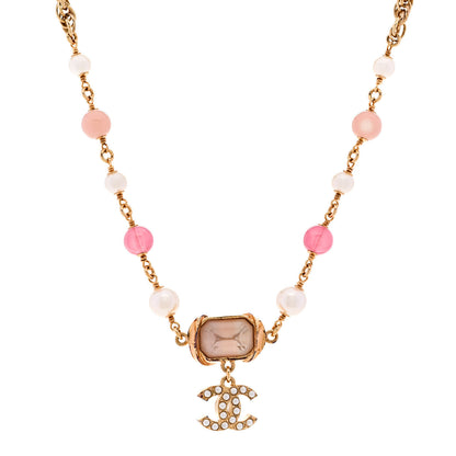 Chanel Crystal Pearl Bead CC Choker Gold Pink 1 of 6
