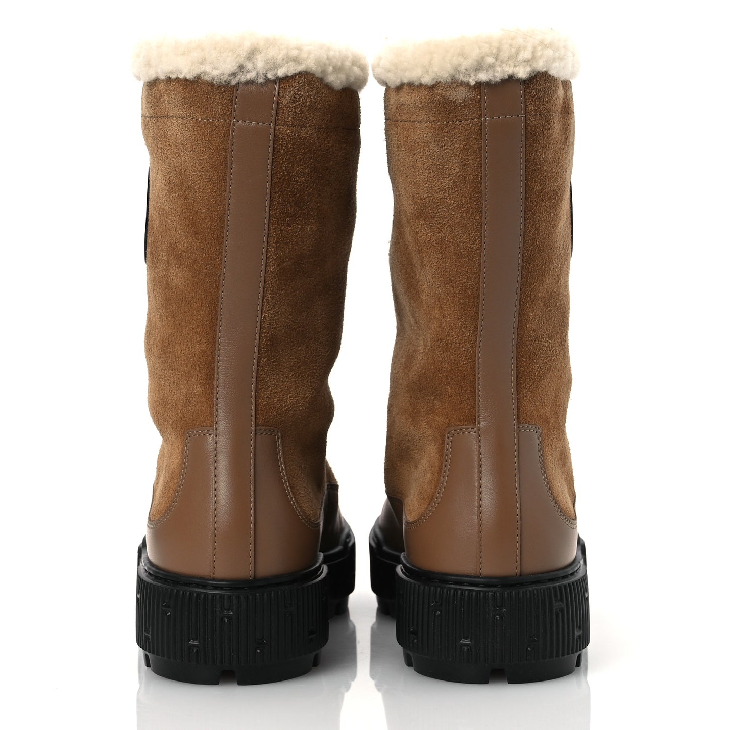 Suede Shearling Calfskin Womens Journey Ankle Boots 37 Brun Fumé Ecru