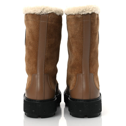 Hermes Suede Shearling Calfskin Womens Journey Ankle Boots 37 Brun Fumé Ecru 6 of 10