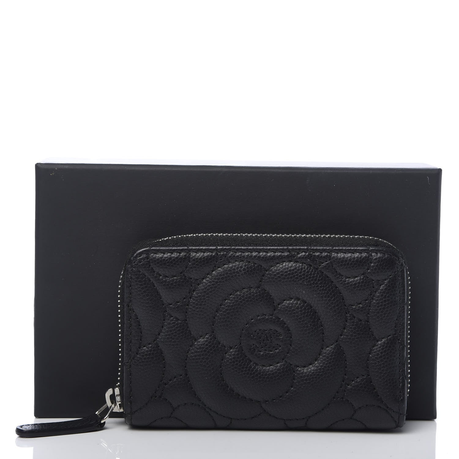 Chanel Caviar Camellia Embossed Zip Coin Purse Black 8 of 8