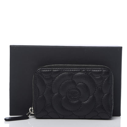 Chanel Caviar Camellia Embossed Zip Coin Purse Black 8 of 8