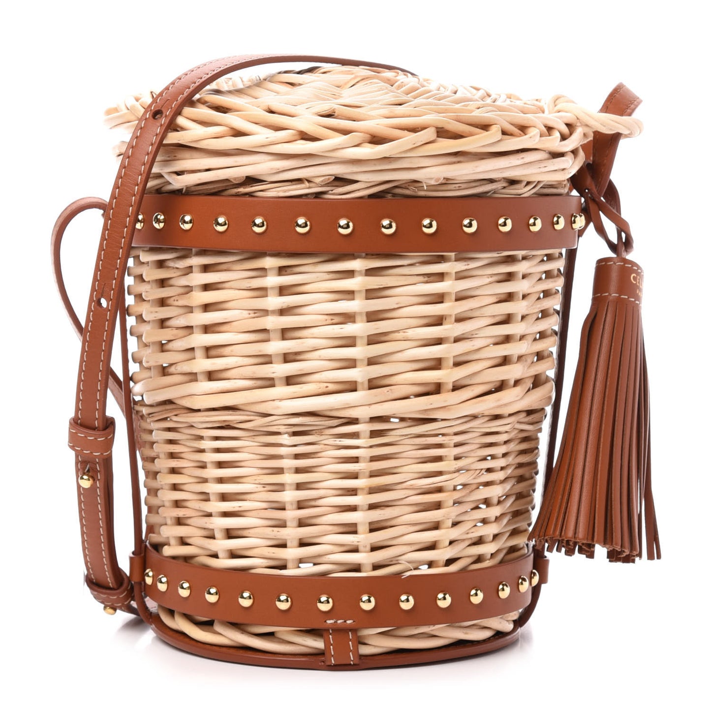 Wicker Calfskin Mini Panier Bucket Bag Natural Tan