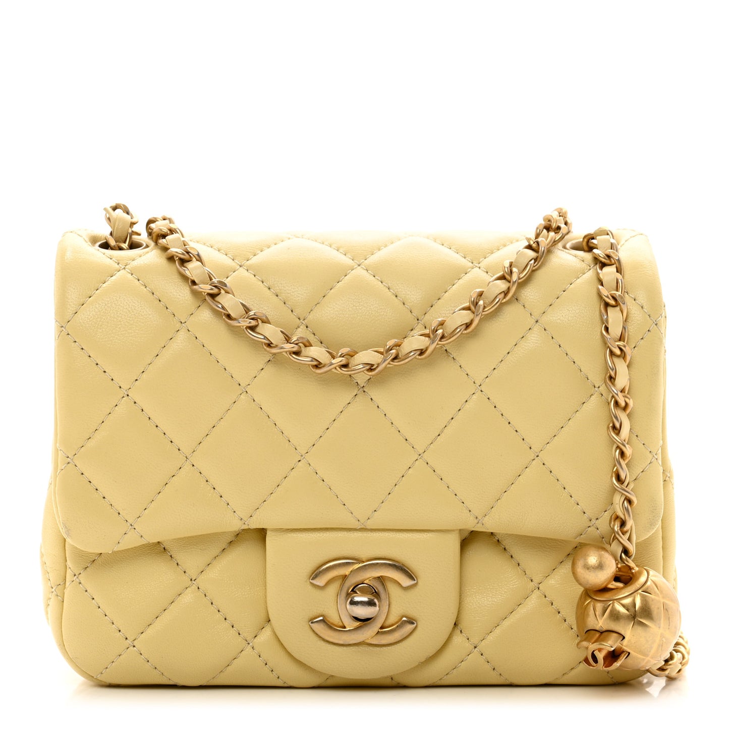 Lambskin Quilted Mini Pearl Crush Flap Yellow