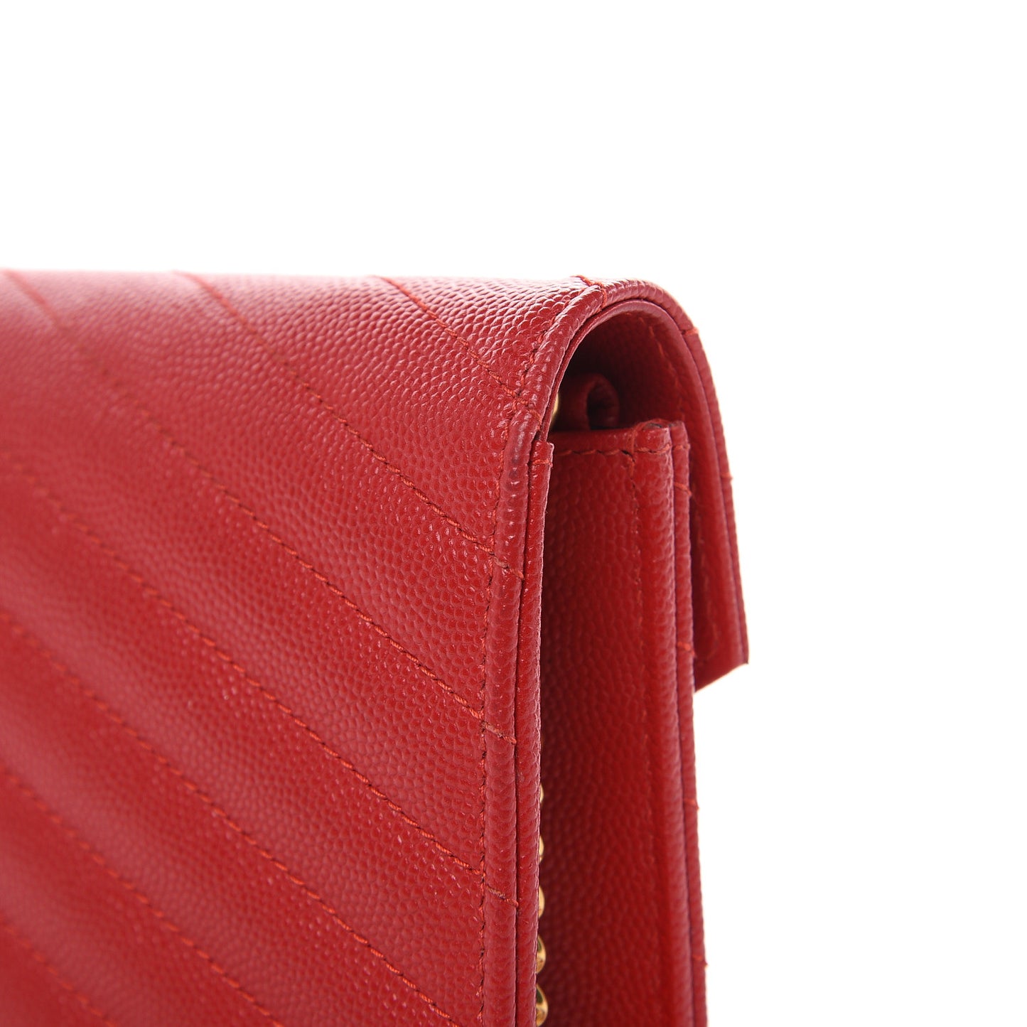 Grain De Poudre Matelasse Chevron Monogram Envelope Chain Wallet New Red