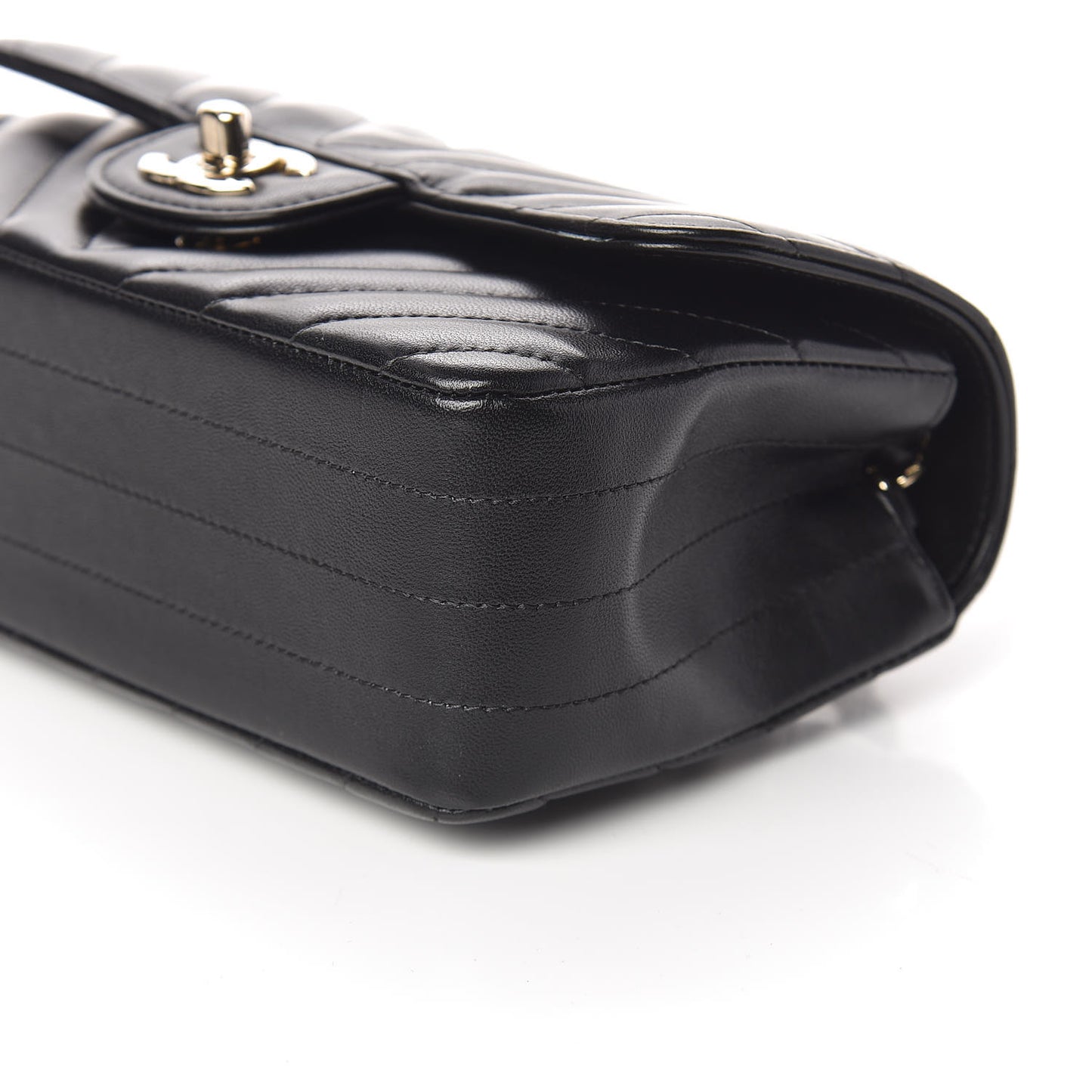 Lambskin Chevron Quilted Mini Rectangular Flap Black