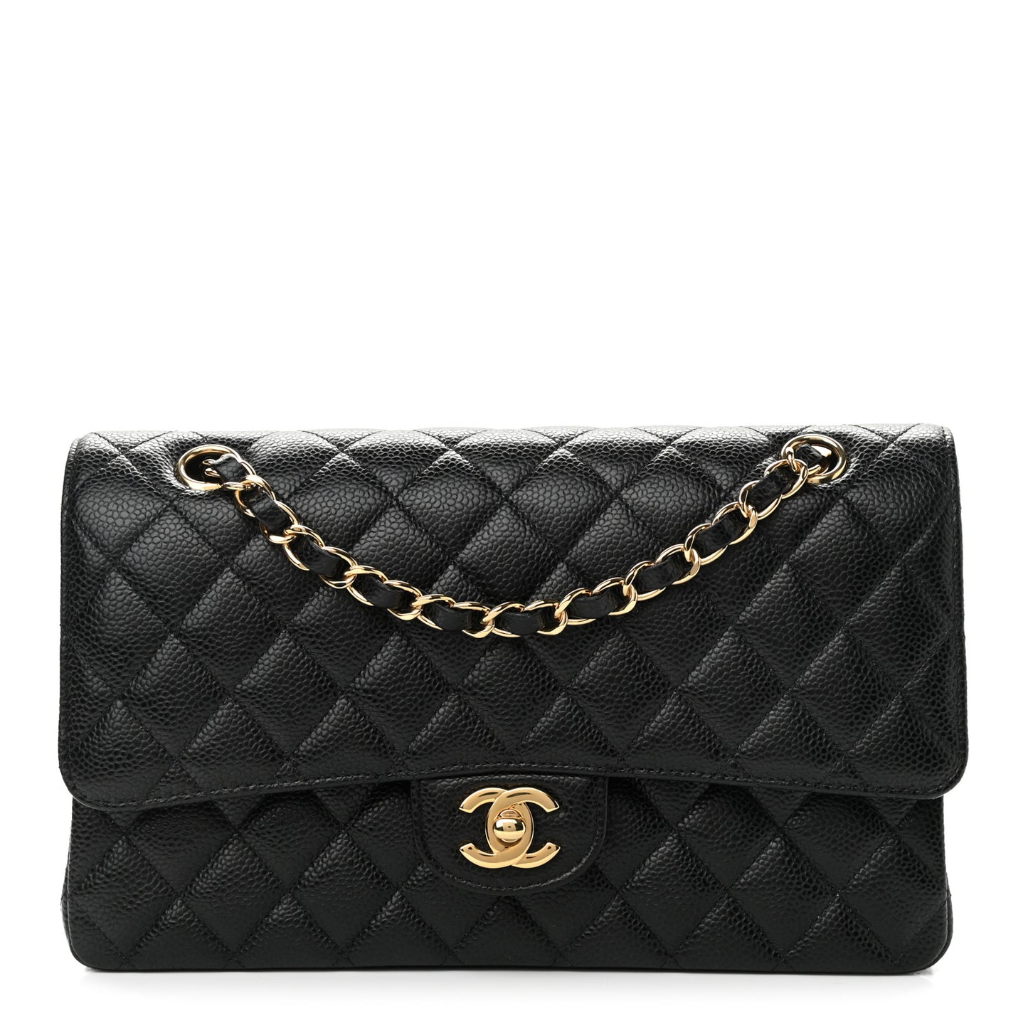Caviar Quilted Medium Double Flap Black