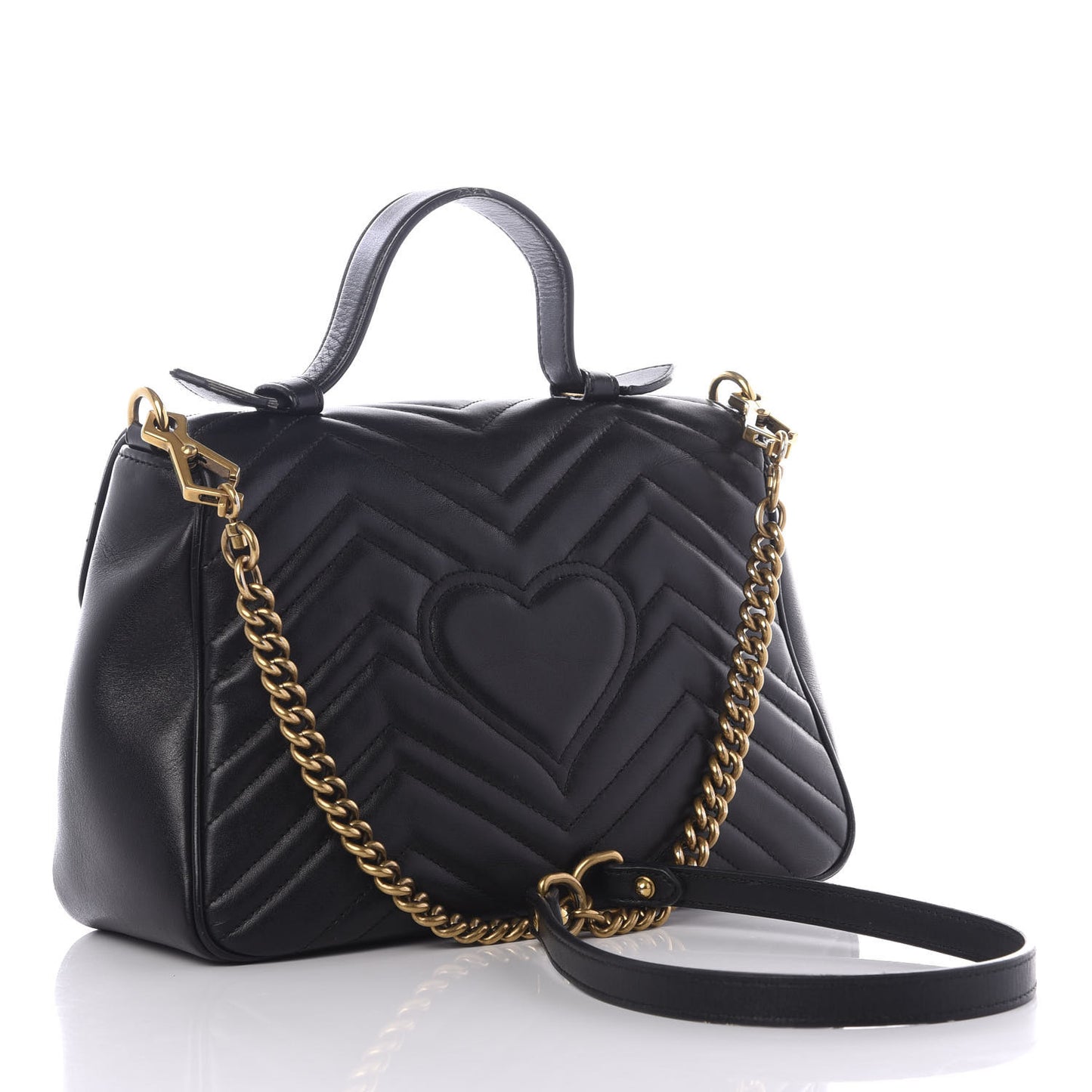 Calfskin Matelasse Small GG Marmont Top Handle Shoulder Bag Black