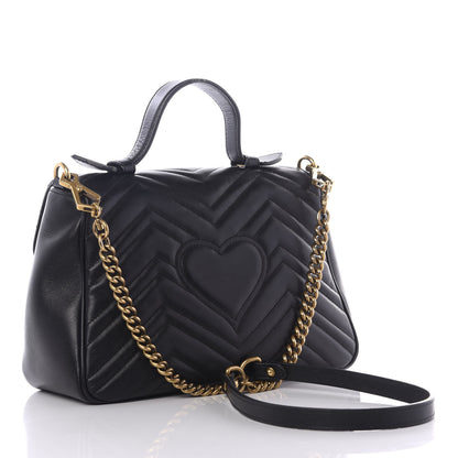 Gucci Calfskin Matelasse Small GG Marmont Top Handle Shoulder Bag Black 2 of 11