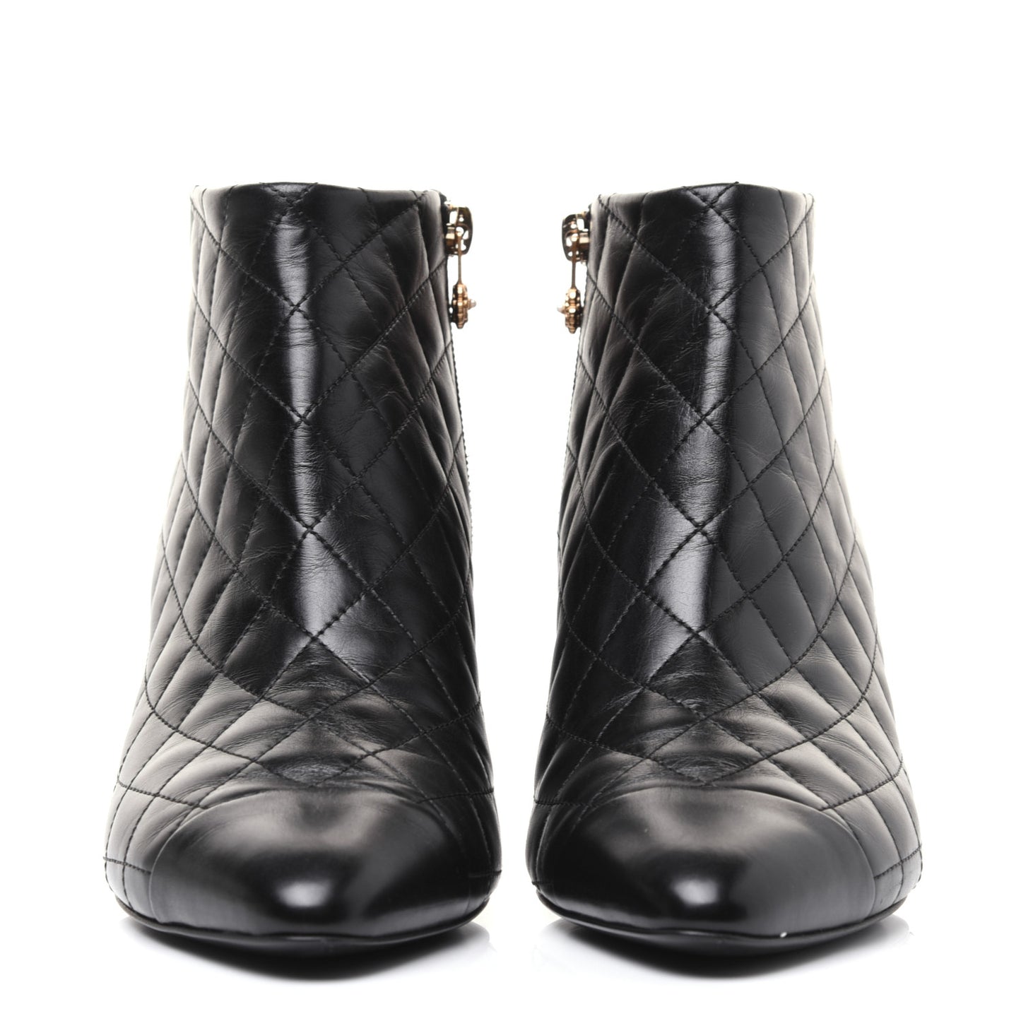 Calfskin Quilted Cap Toe Short Boots 39 Black