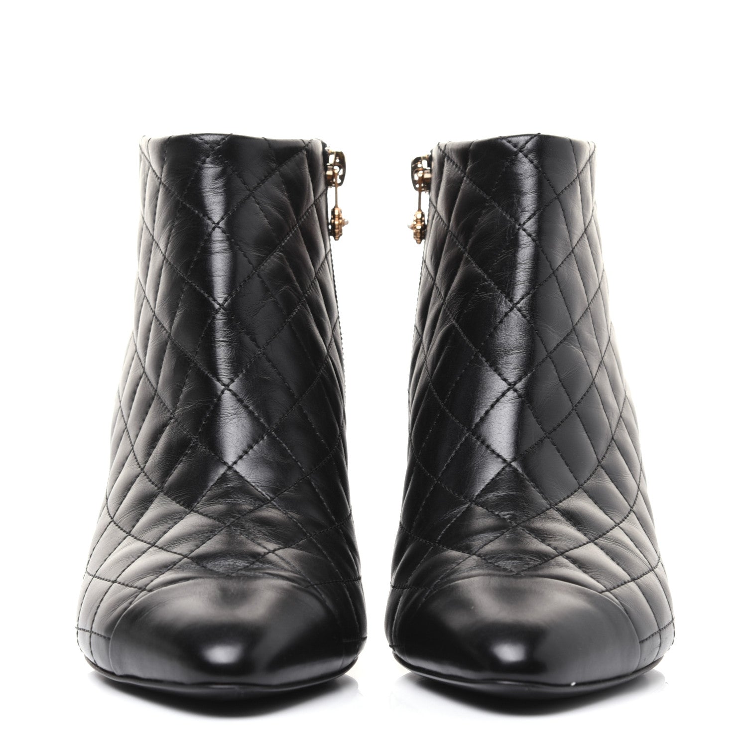 Chanel Calfskin Quilted Cap Toe Short Boots 39 Black 2 of 13