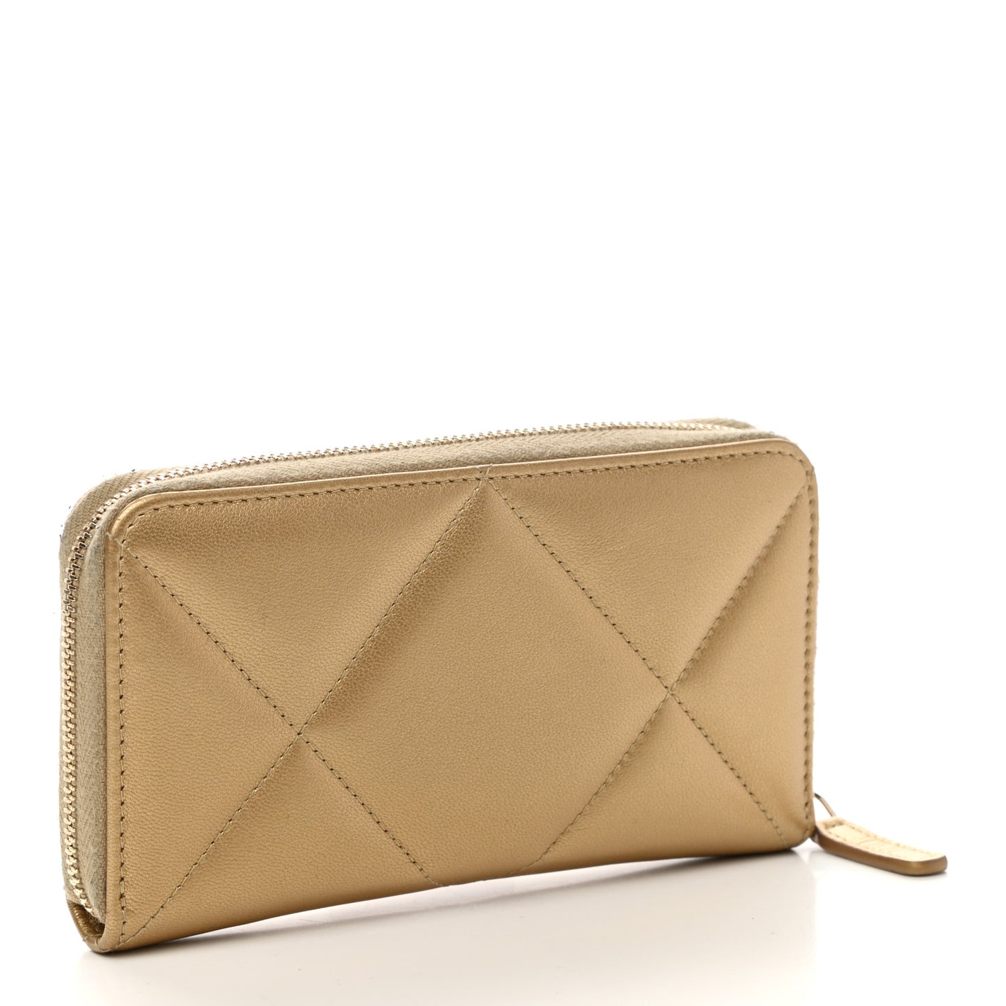 Metallic Lambskin Quilted Medium Chanel 19 Zipped Wallet Gold