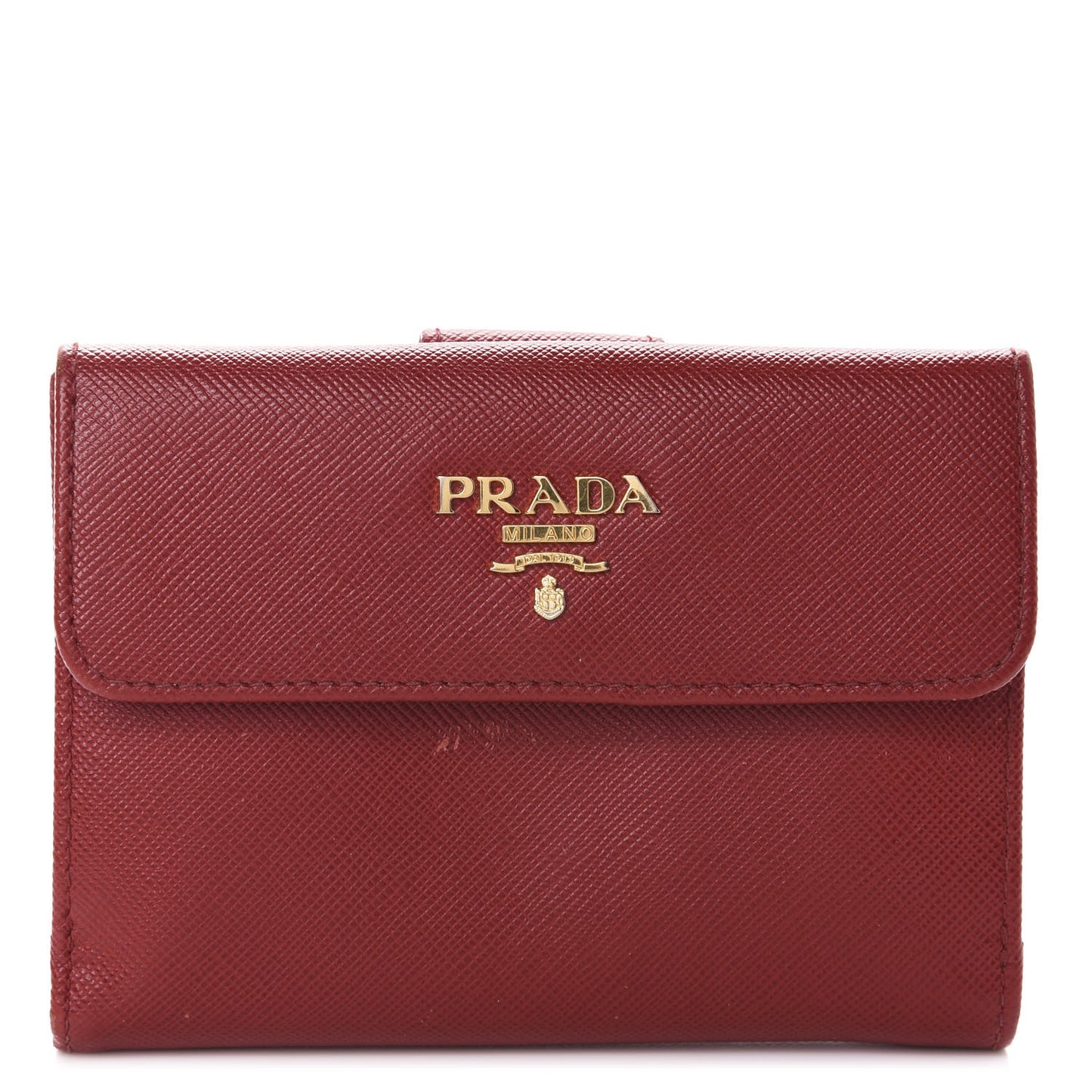 Saffiano Metal French Flap Compact Wallet Fuoco