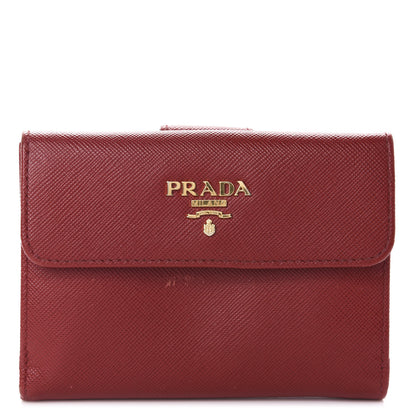 Prada Saffiano Metal French Flap Compact Wallet Fuoco 1 of 9