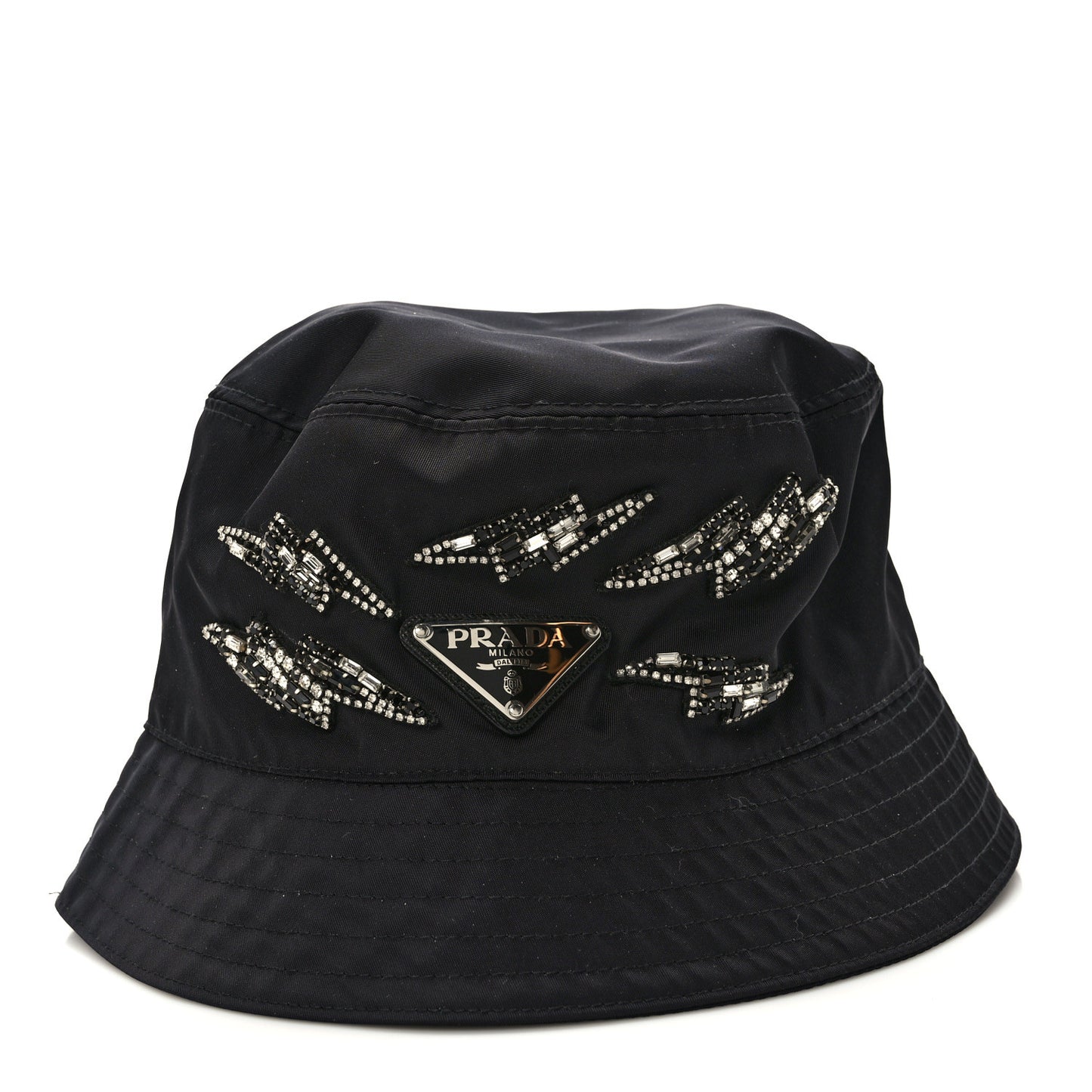 Nylon Crystal Metal Triangle Logo Lightning Bucket Hat M Black