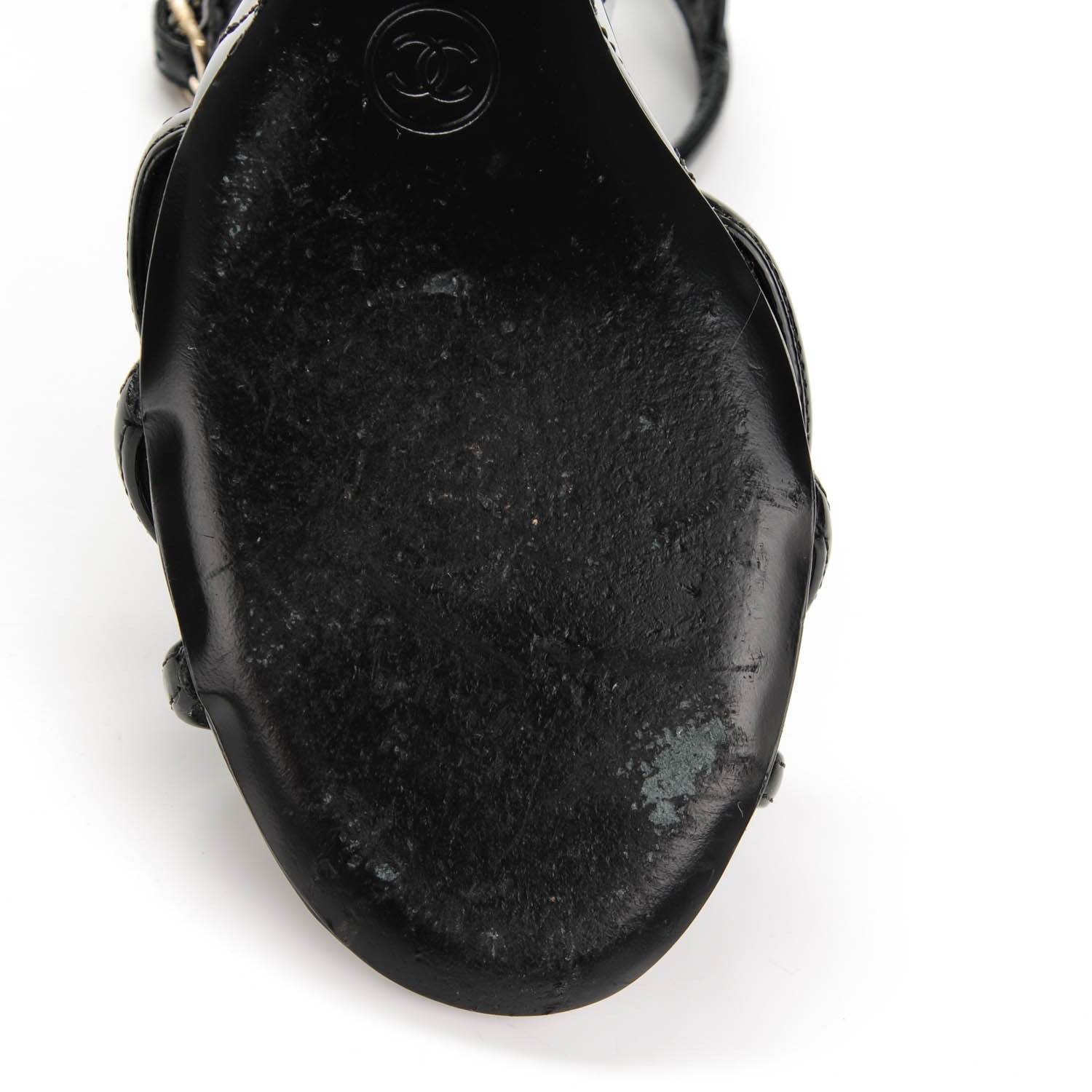 Chanel Patent Quilted Wedge Sandals 36.5 Black 7 of 9