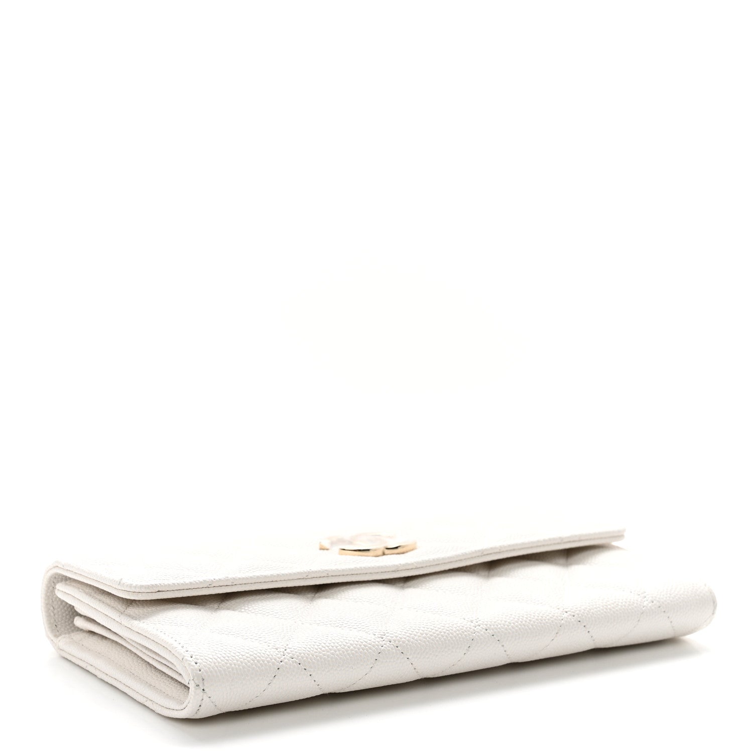 Chanel Caviar Quilted Striated CC Large Gusset Flap Wallet White 4 of 10