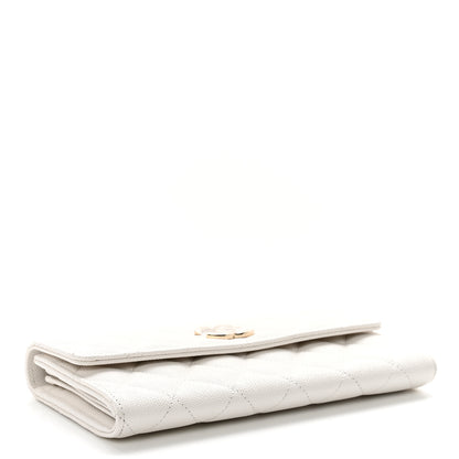 Chanel Caviar Quilted Striated CC Large Gusset Flap Wallet White 4 of 10