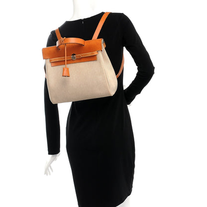 Hermes Toile Vache Calfskin Herbag 30 PM Backpack Natural 2 of 15