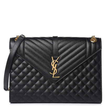 Saint Laurent Grain De Poudre Textured Mixed Matelasse Large Triquilt Monogram Satchel Black 1 of 9