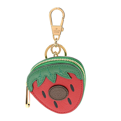 Gucci Textured Dollar Calfskin Retro Interlocking G Fruttini Strawberry Coin Case Bag Charm Key Holder 1 of 7