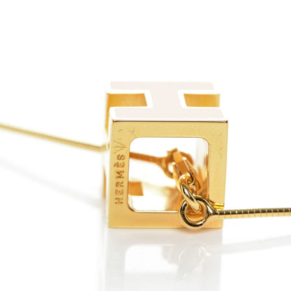 Hermes Gold Lacquered Cage d'H Pendant Necklace Orange 7 of 8