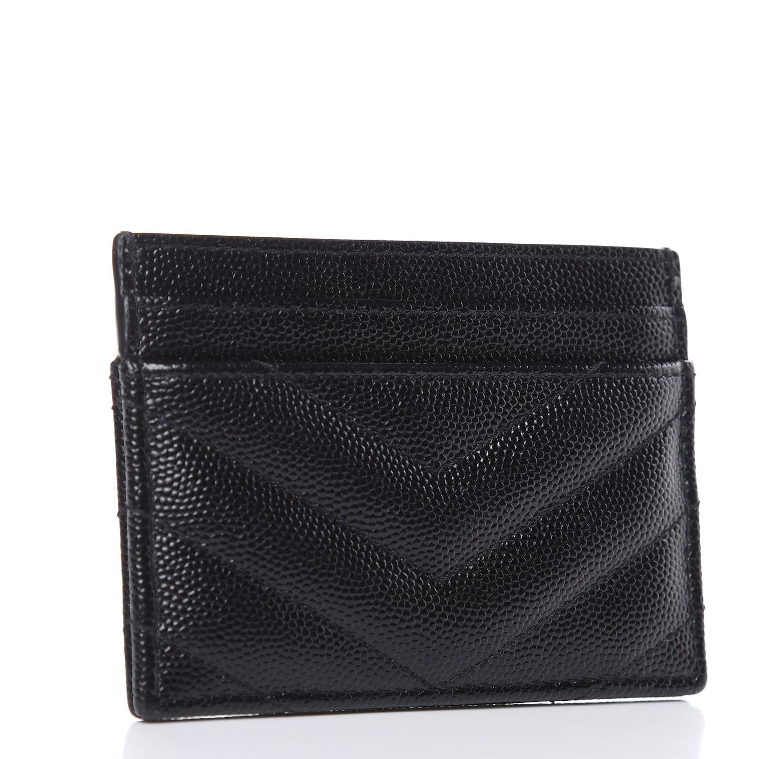 Saint Laurent Grain De Poudre Matelasse Chevron Monogram Credit Card Case Black 3 of 7