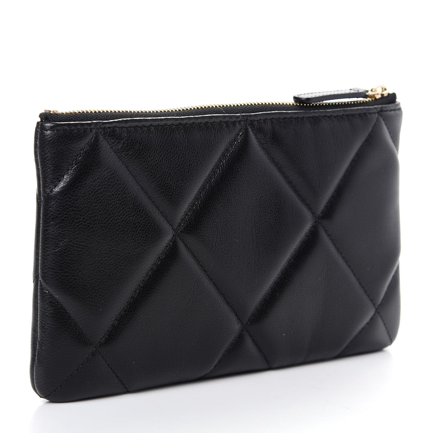 Shiny Goatskin Quilted Small Chanel 19 Pouch Black