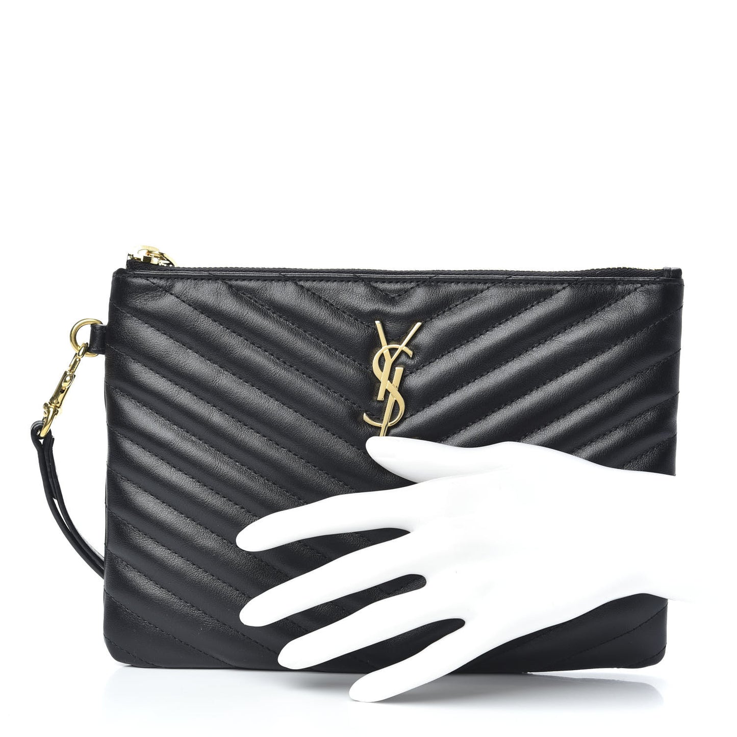 Calfskin Matelasse Chevron Monogram A5 Wristlet Black