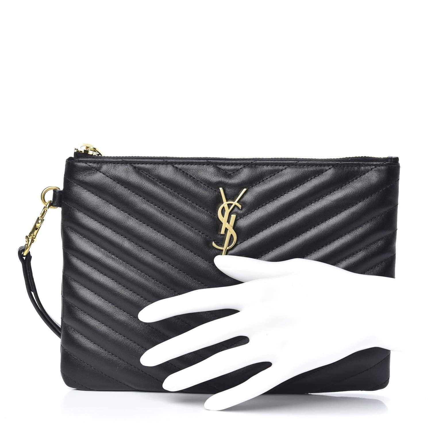 Saint Laurent Calfskin Matelasse Chevron Monogram A5 Wristlet Black 2 of 10