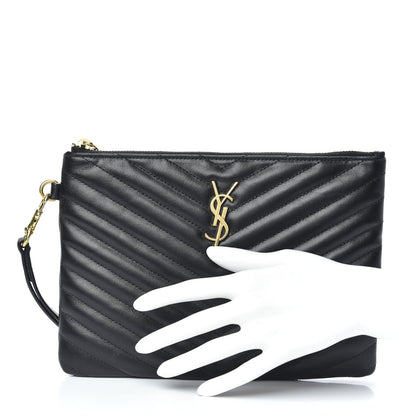 Saint Laurent Calfskin Matelasse Chevron Monogram A5 Wristlet Black 2 of 10