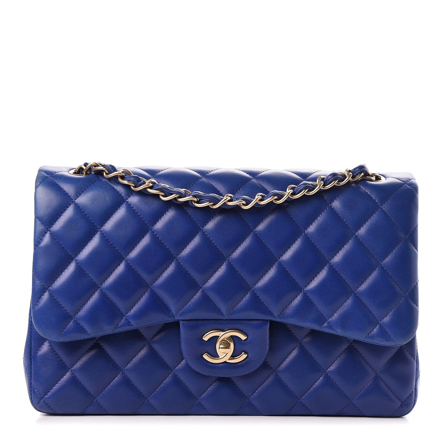 Lambskin Quilted Jumbo Double Flap Blue