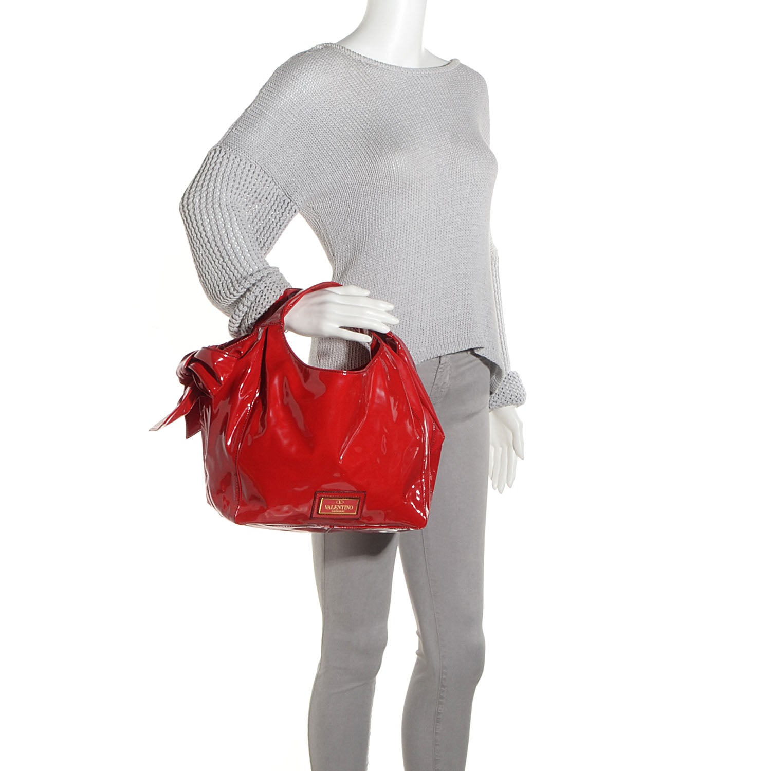 Valentino Garavani Patent Lacca Small Nuage Bow Hobo Red 2 of 8