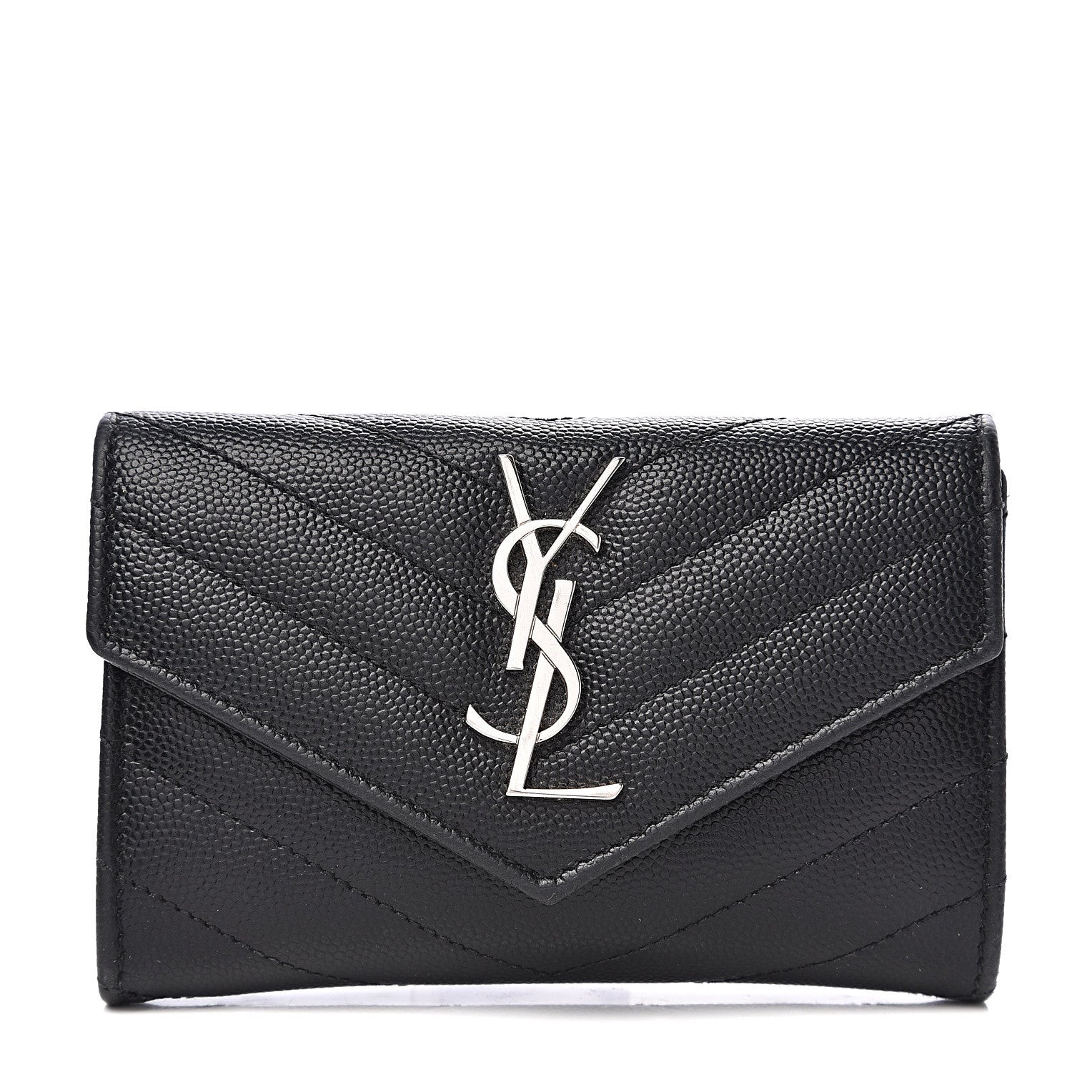 Saint Laurent Grain De Poudre Matelasse Chevron Small Monogram Envelope Wallet Black 1 of 5