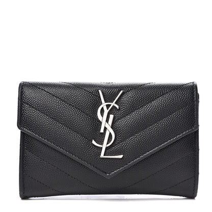 Saint Laurent Grain De Poudre Matelasse Chevron Small Monogram Envelope Wallet Black 1 of 5