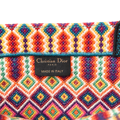 Christian Dior Canvas Embroidered Large Book Tote Orange Multicolor 5 of 9