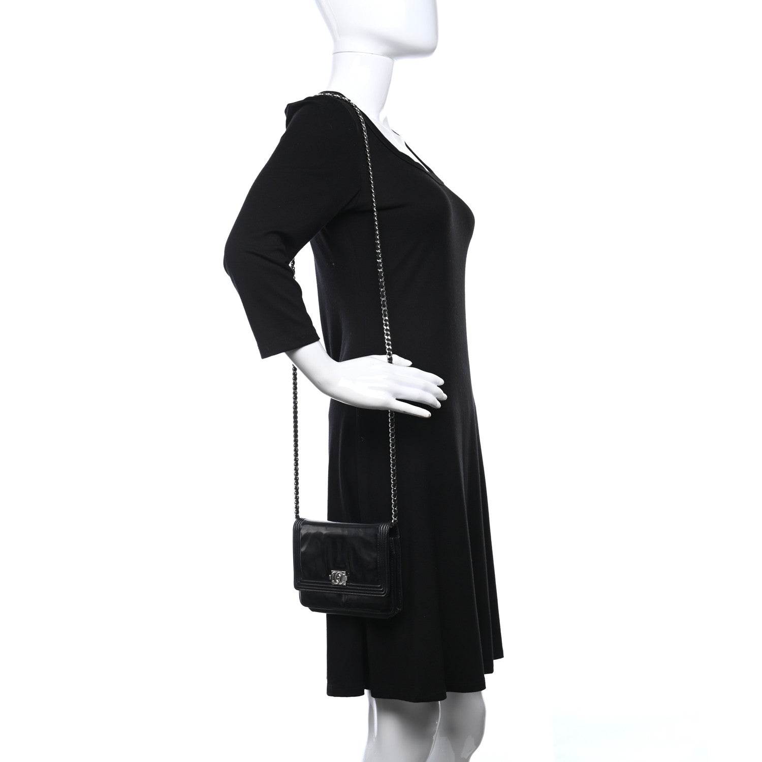 Chanel Glazed Calfskin Boy Wallet On Chain WOC Black 2 of 10