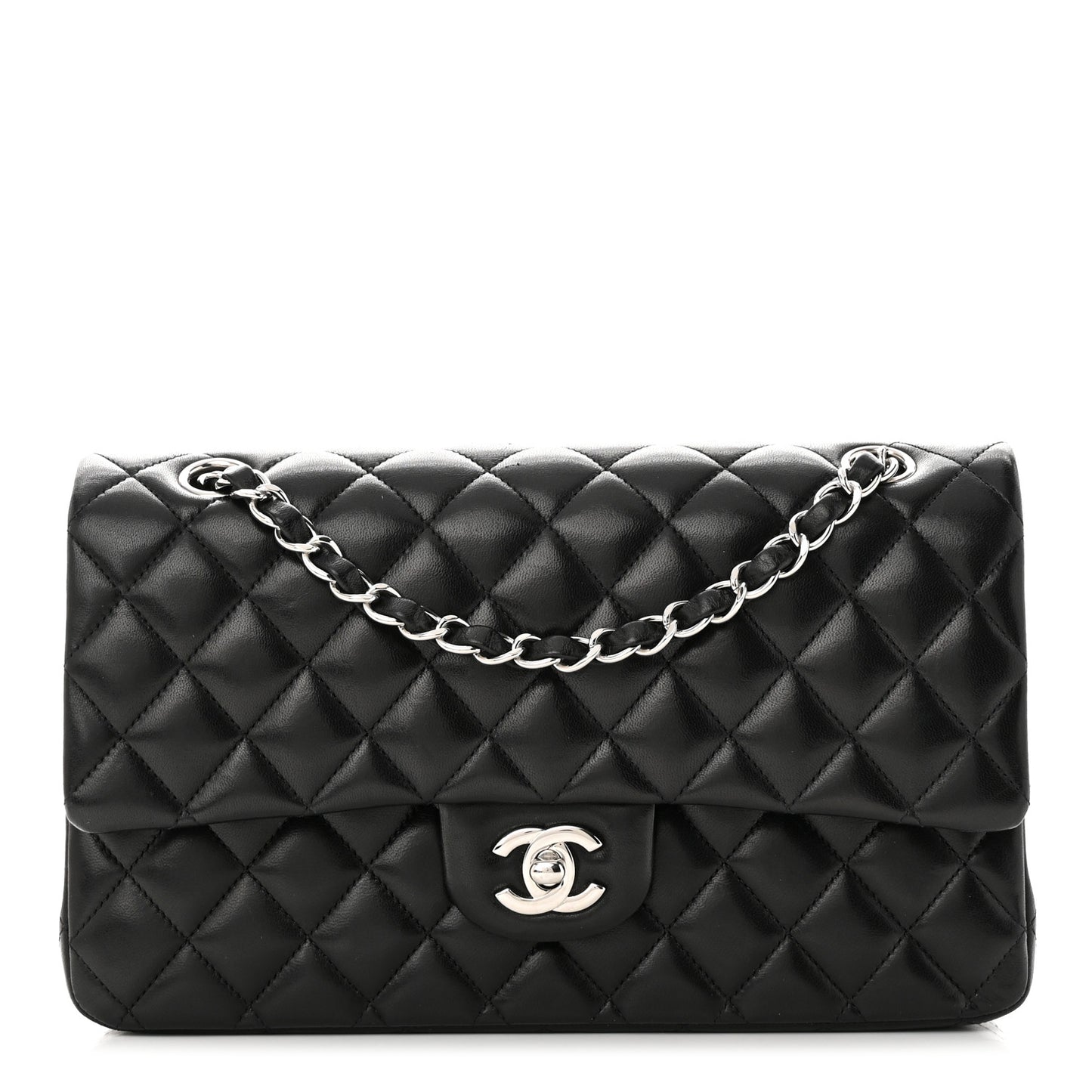 Lambskin Quilted Medium Double Flap Black