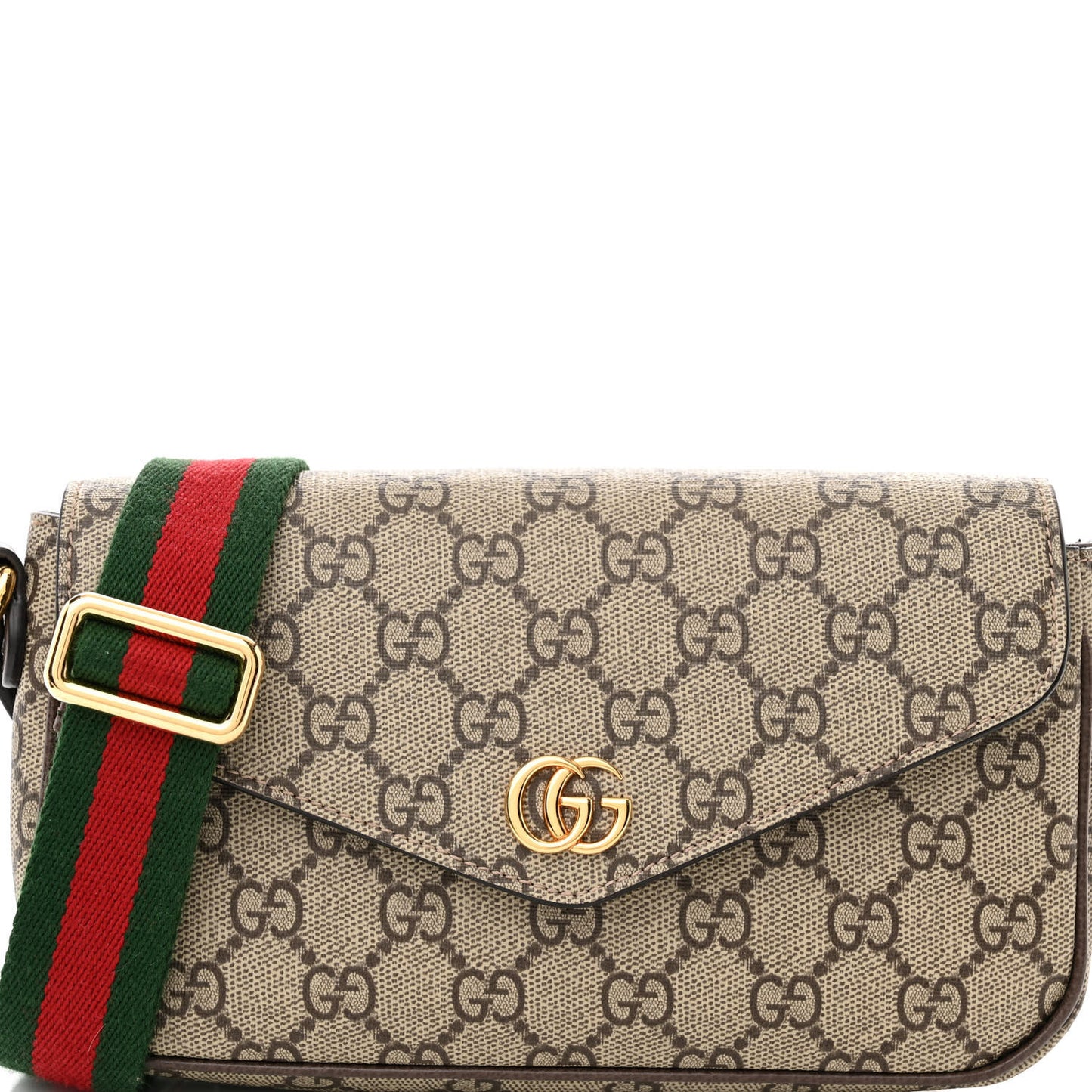 GG Supreme Monogram Textured Dollar Calfskin Web Mini Ophidia Envelope Shoulder Bag Beige Ebony
