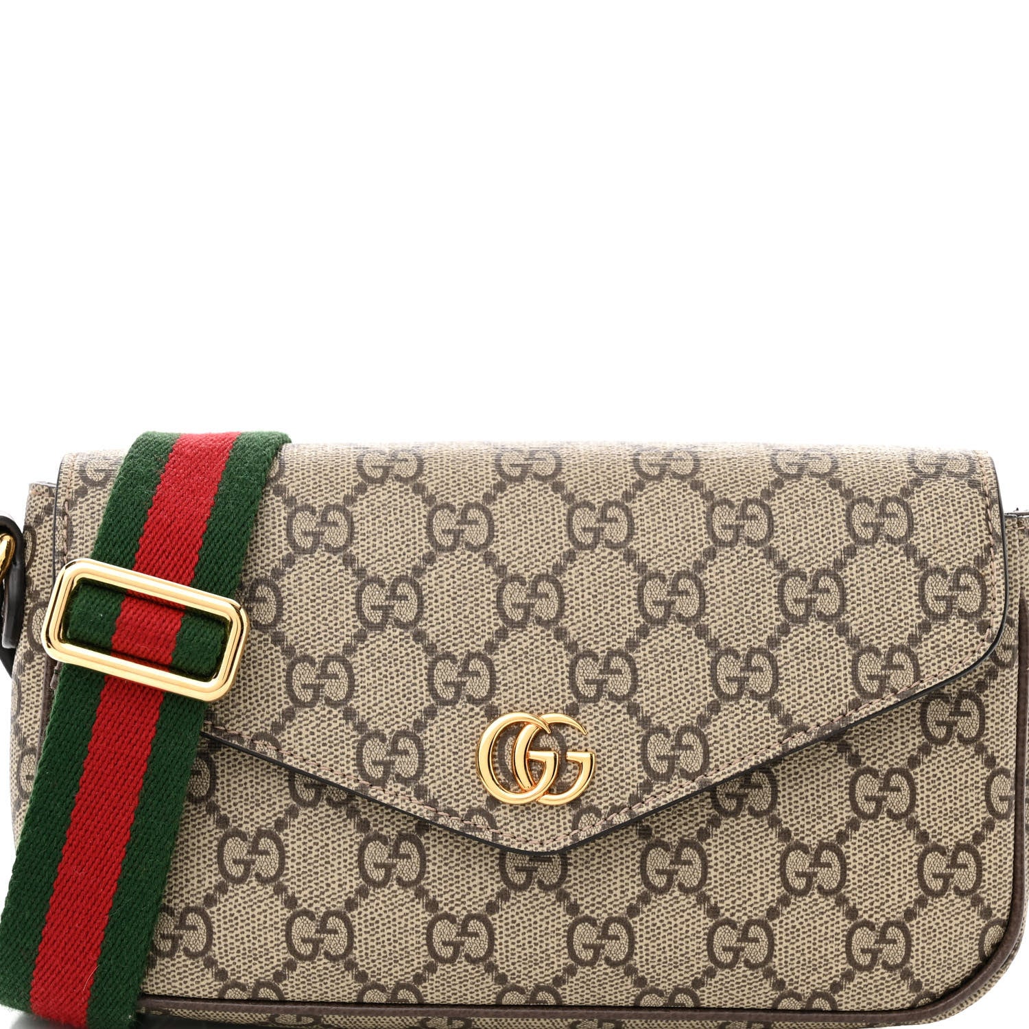 Gucci GG Supreme Monogram Textured Dollar Calfskin Web Mini Ophidia Envelope Shoulder Bag Beige Ebony 8 of 11